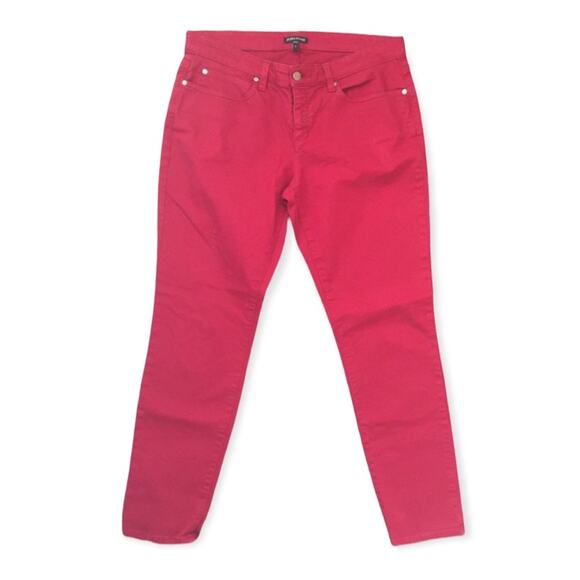 EILEEN FISHER Organic Cotton Midrise Straight Slim Jeans 8 MEDIUM Ankle Crop Red - Picture 1 of 8